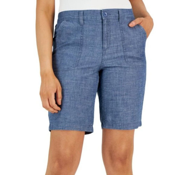 Karen Scott Women's Size 14 Mid Rise Blue Chambray Shorts NWT - Picture 2 of 7